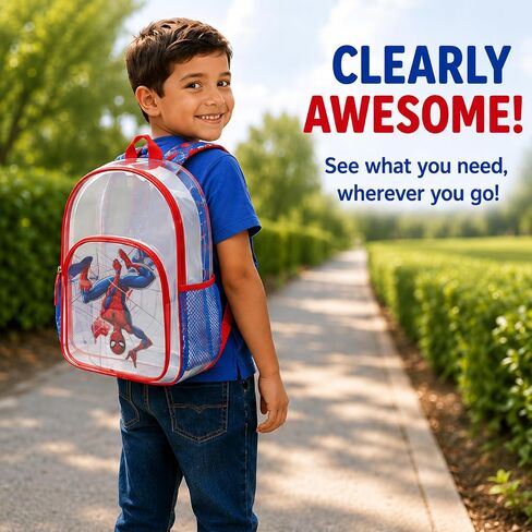 Fast Forward Spiderman Backpack - 16 inch Clear Backpack for Kids Water Resistant School Bag with Padded Straps & Pockets, Size One Size, Spiderman Blue in Kuwait