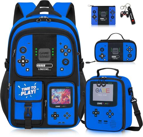 Boys Backpack with Lunch Box, 4 PCS Gamer Boys Backpack for Elementary Middle School, 17 Inch School Bags for Kids in Saudi Arabia