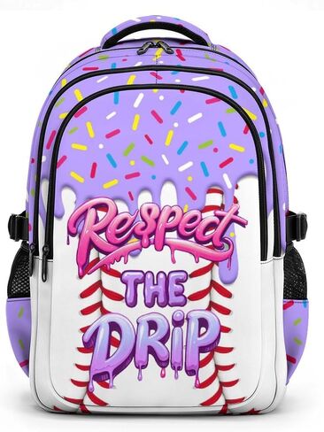 Ice Cream Baseball Backpack for Kids, 17" Cool Baseball Drip Bookbag for Teenagers Elementary Middle College Students Picnic in Saudi Arabia