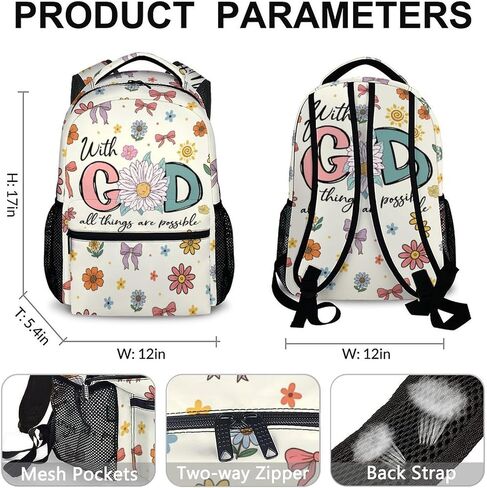 Girls Backpack Christian Backpacks for School Travel Casual, Large Capacity Book Bag for Kindergarten Elementary Middle Students in Kuwait