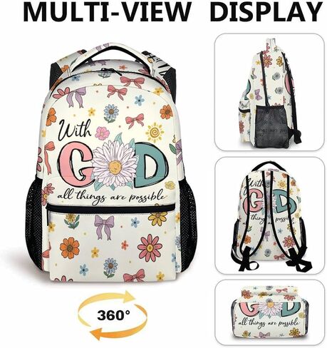 Girls Backpack Christian Backpacks for School Travel Casual, Large Capacity Book Bag for Kindergarten Elementary Middle Students in Kuwait