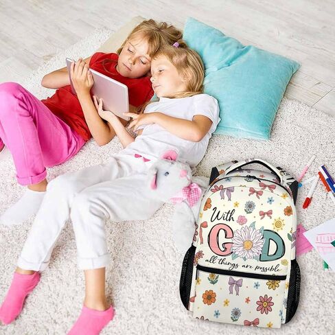 Girls Backpack Christian Backpacks for School Travel Casual, Large Capacity Book Bag for Kindergarten Elementary Middle Students in Kuwait