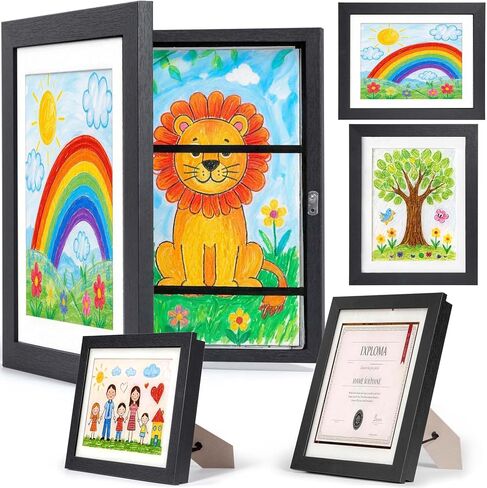 4 Pack Kids Artwork Frames Changeable 8.5 x 11"，Magnetic 180° Front Open Display Frame Holds Up to 150 Drawings, Shatterproof Plexiglas Eco Wood Art Frame with Mats & Hanging Hardware for Wall Horizontal/Vertical Display in Saudi Arabia