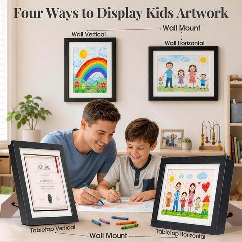 4 Pack Kids Artwork Frames Changeable 8.5 x 11"，Magnetic 180° Front Open Display Frame Holds Up to 150 Drawings, Shatterproof Plexiglas Eco Wood Art Frame with Mats & Hanging Hardware for Wall Horizontal/Vertical Display in Saudi Arabia