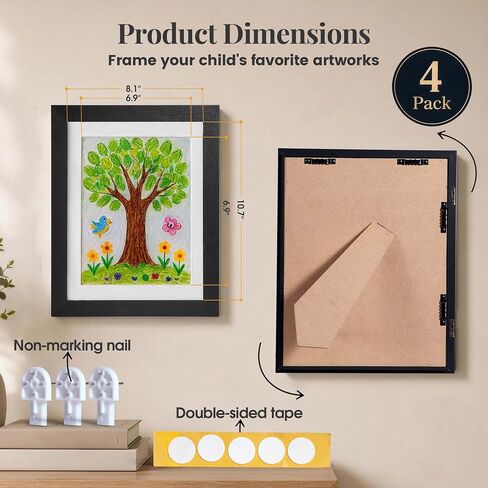 4 Pack Kids Artwork Frames Changeable 8.5 x 11"，Magnetic 180° Front Open Display Frame Holds Up to 150 Drawings, Shatterproof Plexiglas Eco Wood Art Frame with Mats & Hanging Hardware for Wall Horizontal/Vertical Display in Saudi Arabia