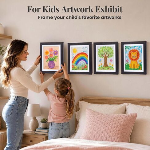4 Pack Kids Artwork Frames Changeable 8.5 x 11"，Magnetic 180° Front Open Display Frame Holds Up to 150 Drawings, Shatterproof Plexiglas Eco Wood Art Frame with Mats & Hanging Hardware for Wall Horizontal/Vertical Display in Saudi Arabia