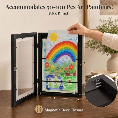4 Pack Kids Artwork Frames Changeable 8.5 x 11"，Magnetic 180° Front Open Display Frame Holds Up to 150 Drawings, Shatterproof Plexiglas Eco Wood Art Frame with Mats & Hanging Hardware for Wall Horizontal/Vertical Display in Saudi Arabia