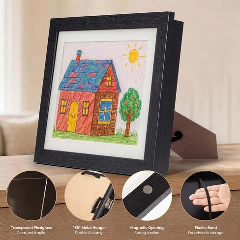 4 Pack Kids Artwork Frames Changeable 8.5 x 11"，Magnetic 180° Front Open Display Frame Holds Up to 150 Drawings, Shatterproof Plexiglas Eco Wood Art Frame with Mats & Hanging Hardware for Wall Horizontal/Vertical Display in Saudi Arabia