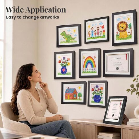 4 Pack Kids Artwork Frames Changeable 8.5 x 11"，Magnetic 180° Front Open Display Frame Holds Up to 150 Drawings, Shatterproof Plexiglas Eco Wood Art Frame with Mats & Hanging Hardware for Wall Horizontal/Vertical Display in Saudi Arabia