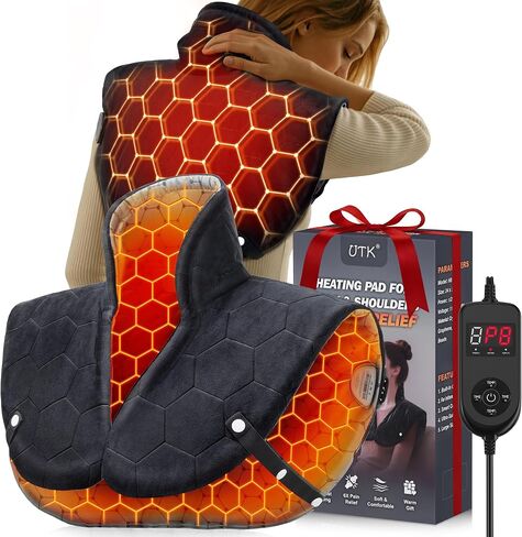 30S Fast Heating Pad for Neck Shoulders and Back, 6X Deeper Pain Relief, Up to160℉ Far Infrared Heat Pad with 8 Temps & 16 Auto-Off Timers, Memory Function, 24"X20" Extra Large, Gifts for Father's Day in Saudi Arabia