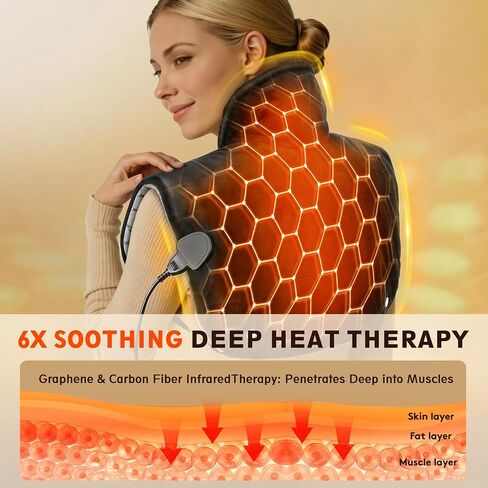 30S Fast Heating Pad for Neck Shoulders and Back, 6X Deeper Pain Relief, Up to160℉ Far Infrared Heat Pad with 8 Temps & 16 Auto-Off Timers, Memory Function, 24"X20" Extra Large, Gifts for Father's Day in Saudi Arabia