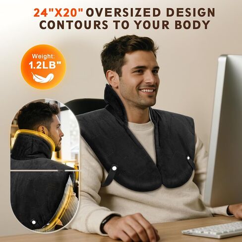 30S Fast Heating Pad for Neck Shoulders and Back, 6X Deeper Pain Relief, Up to160℉ Far Infrared Heat Pad with 8 Temps & 16 Auto-Off Timers, Memory Function, 24"X20" Extra Large, Gifts for Father's Day in Saudi Arabia