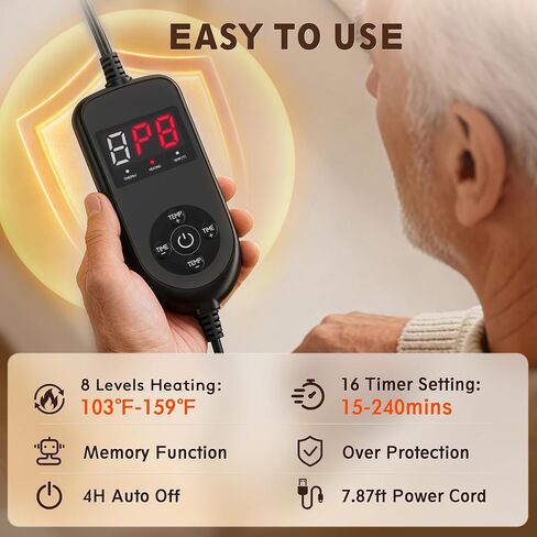 30S Fast Heating Pad for Neck Shoulders and Back, 6X Deeper Pain Relief, Up to160℉ Far Infrared Heat Pad with 8 Temps & 16 Auto-Off Timers, Memory Function, 24"X20" Extra Large, Gifts for Father's Day in Saudi Arabia