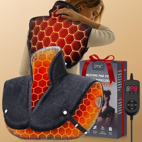 30S Fast Heating Pad for Neck Shoulders and Back, 6X Deeper Pain Relief, Up to160℉ Far Infrared Heat Pad with 8 Temps & 16 Auto-Off Timers, Memory Function, 24"X20" Extra Large, Gifts for Father's Day in Saudi Arabia