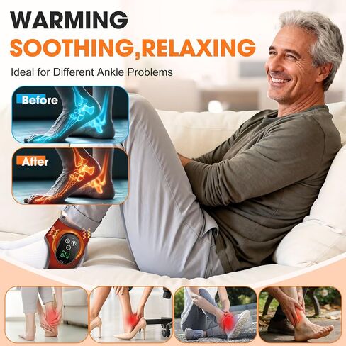 Ankle Massager for Pain Relief, Foot and Ankle Massage with Heat for Neuropathy, Cordless Ankle Heating Pad for Circulation Black in Saudi Arabia