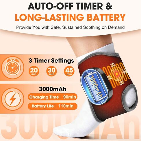 Ankle Massager for Pain Relief, Foot and Ankle Massage with Heat for Neuropathy, Cordless Ankle Heating Pad for Circulation Black in Saudi Arabia