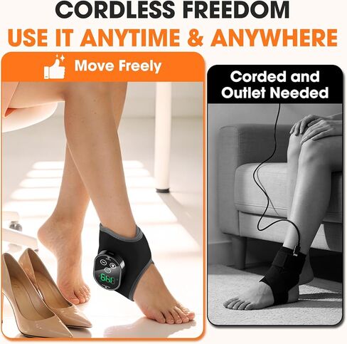 Ankle Massager for Pain Relief, Foot and Ankle Massage with Heat for Neuropathy, Cordless Ankle Heating Pad for Circulation Black in Saudi Arabia