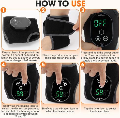 Ankle Massager for Pain Relief, Foot and Ankle Massage with Heat for Neuropathy, Cordless Ankle Heating Pad for Circulation Black in Saudi Arabia