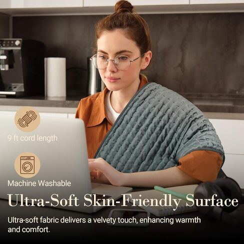 CuPiLo Heating Pad for Back, FSA Eligible HSA Store 17"x33" Large Heat Pad for Period Cramps, Electric Heating Pads for Neck and Shoulders and Back, 6 Heat Settings, Fathers Day Dad Gifts for Men in Saudi Arabia