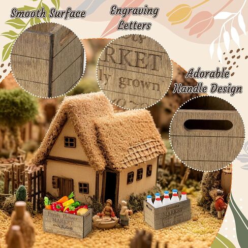 Miniature Vintage Rustic Farmhouse Crate - Retro Mini Farmhouse Tiered Tray Decor Wooden Milk Crate Fruit Flower Basket Decorative Box Miniature Garden Farm Accessories Home Decoration in Kuwait