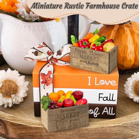 Miniature Vintage Rustic Farmhouse Crate - Retro Mini Farmhouse Tiered Tray Decor Wooden Milk Crate Fruit Flower Basket Decorative Box Miniature Garden Farm Accessories Home Decoration in Kuwait