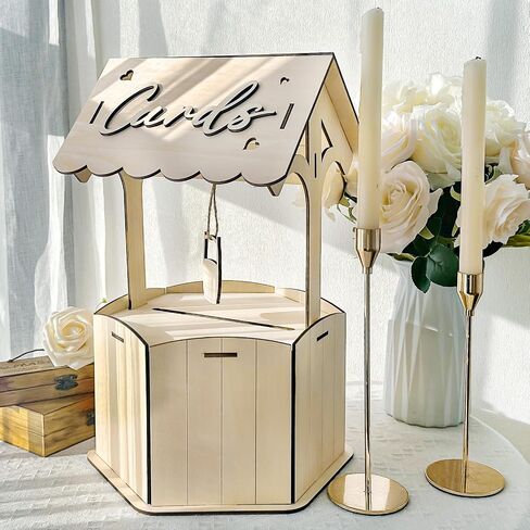 OurWarm Wishing Well Wedding Card Box for Reception, Wood Gift Card Box for Wedding Decorations, Wooden Money Card Box for Party Birthday Baby Shower Decorations Rustic Wedding Decor in Kuwait