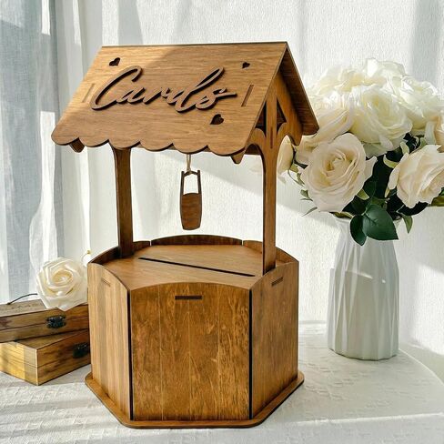 OurWarm Wishing Well Wedding Card Box for Reception, Wood Gift Card Box for Wedding Decorations, Wooden Money Card Box for Party Birthday Baby Shower Decorations Rustic Wedding Decor in Kuwait