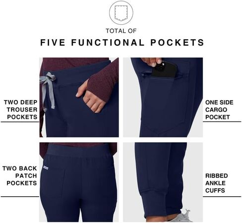 Kitmaz High Waisted Scrub Pants for Women - 4-Way Stretch Anti-Wrinkle Medical Slim Fit Jogger Pants, Drawstring & 5 Pockets in Saudi Arabia