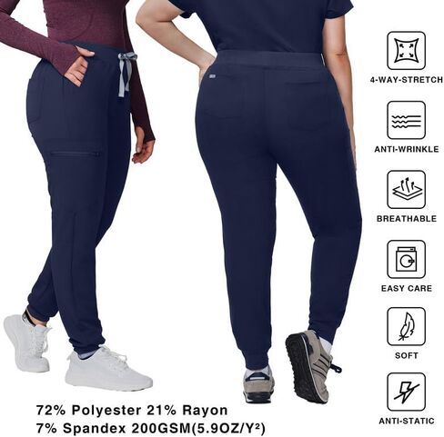 Kitmaz High Waisted Scrub Pants for Women - 4-Way Stretch Anti-Wrinkle Medical Slim Fit Jogger Pants, Drawstring & 5 Pockets in Saudi Arabia