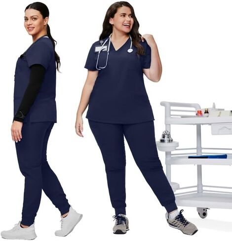 Kitmaz High Waisted Scrub Pants for Women - 4-Way Stretch Anti-Wrinkle Medical Slim Fit Jogger Pants, Drawstring & 5 Pockets in Saudi Arabia