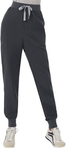 Kitmaz High Waisted Scrub Pants for Women - 4-Way Stretch Anti-Wrinkle Medical Slim Fit Jogger Pants, Drawstring & 5 Pockets in Saudi Arabia