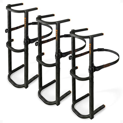 Muddy Outdoors Stagger Steps Packable Rock Solid Steel Ladder System for Tree Climbing & Use on Crooked or Leaning Trees - 12.25' Total Height / 3 Sections/Single Step/Stick or 3-Pack in Saudi Arabia