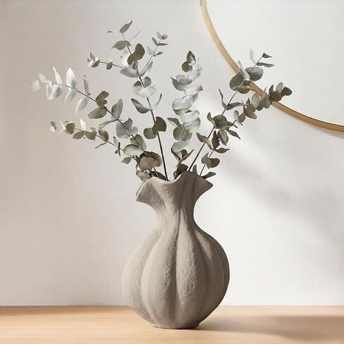 DOWAN Ceramic Flower Vase, 10" Decorative Pampas Vase for Home Decor, Modern Farmhouse Pottery Vase for Living Room Table Kitchen Bedroom Coffee Desk Entryway Mantel Book Shelf, Soft White in Saudi Arabia