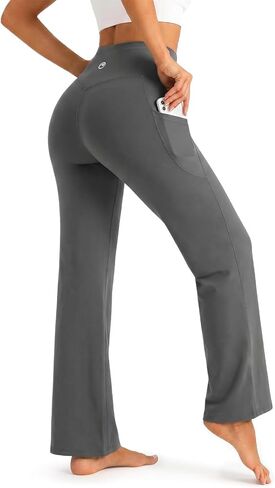 Aoysky Womens Workout Leggings No Front Seam Yoga Pants Buttery Soft Straight Leg Stretch Sweatpants with Side Pockets in Saudi Arabia