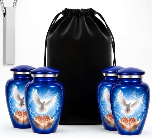 Family Tribute Eco-Friendly Peaceful Blue Dove Urn Set – Beautiful Large Urn for Ashes for Adults (220lbs) with 4 Keepsake Mini Urns & 1 Memorial Necklace in Saudi Arabia