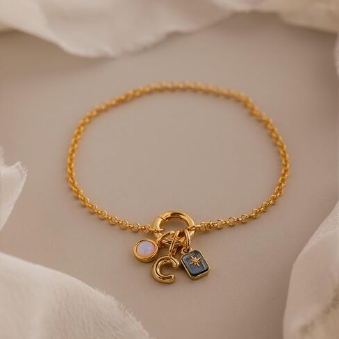 CAITLYNMINIMALIST Dainty Gold Charm for Necklace or Bracelet, Mini 8mm North Star Birthstone Charm, 18K Gold Plated Silver, Personalized Birthday Gift for Women, Jewelry in Kuwait