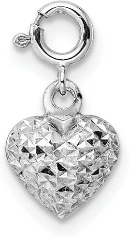 Lovely Rita's 14K White Gold Hollow D.C Finish 3-D Heart Design Spring Ring Clasp Charm Pendant in Saudi Arabia