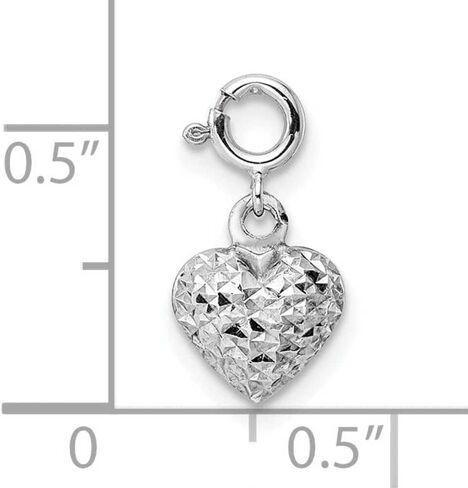 Lovely Rita's 14K White Gold Hollow D.C Finish 3-D Heart Design Spring Ring Clasp Charm Pendant in Saudi Arabia