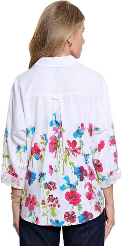 Ali Miles Women's Clothing | Woven Button Front Dolman Long Sleeve with Point Collar Tie Front in Kuwait