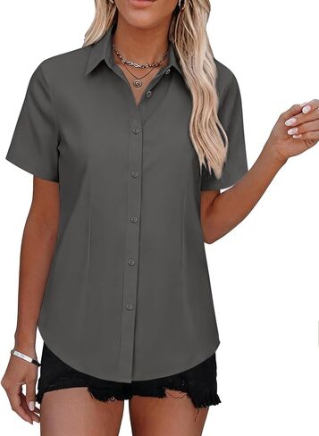 Gleeivy Womens Short Sleeve Wrinkle-Free Button Down Shirt Dress 4-Way Stretch Stain-Resistant Casual Blouse for Work Office in Saudi Arabia