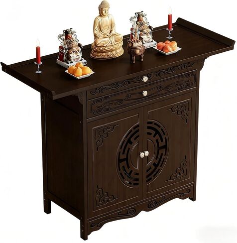 Meditation Altar Table - Buddhist Pooja Shrine Altar Table Shrine Ancestral Ancestor Chinese for Altar Pooja Tables High Altars with Storage,Walnut/31.5IN in Kuwait
