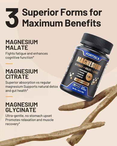 Triple Magnesium Complex 500mg 7 in 1 Magnesium Supplement with Glycinate Malate Citrate | High Absorption | 90 Capsules Portable for Home Outdoor Silica Mineral Supplements in Saudi Arabia
