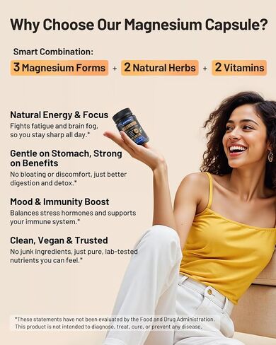 Triple Magnesium Complex 500mg 7 in 1 Magnesium Supplement with Glycinate Malate Citrate | High Absorption | 90 Capsules Portable for Home Outdoor Silica Mineral Supplements in Saudi Arabia