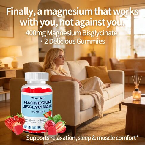 Magnesium Bisglycinate Gummies, with 400mg Magnesium Bisglycinate Chelate, Sea Salt,Strawberry Extract,Support Sleep&Nervous,Overall Health in Saudi Arabia