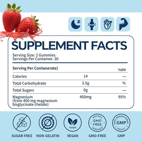 Magnesium Bisglycinate Gummies, with 400mg Magnesium Bisglycinate Chelate, Sea Salt,Strawberry Extract,Support Sleep&Nervous,Overall Health in Saudi Arabia