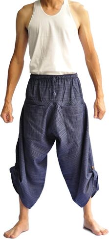 Siam Trendy Men’s Blue Cotton Harem Pants – Thai Fisherman Style Yoga Pants | Loose Fit Boho Trousers | Lightweight, Breathable, Handmade Lounge Pants for Meditation, Travel, or Casual Wear in Kuwait