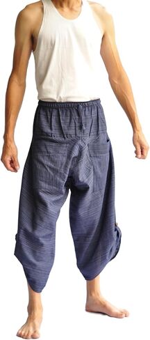 Siam Trendy Men’s Blue Cotton Harem Pants – Thai Fisherman Style Yoga Pants | Loose Fit Boho Trousers | Lightweight, Breathable, Handmade Lounge Pants for Meditation, Travel, or Casual Wear in Kuwait