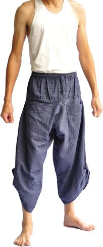 Siam Trendy Men’s Blue Cotton Harem Pants – Thai Fisherman Style Yoga Pants | Loose Fit Boho Trousers | Lightweight, Breathable, Handmade Lounge Pants for Meditation, Travel, or Casual Wear in Kuwait