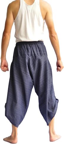 Siam Trendy Men’s Blue Cotton Harem Pants – Thai Fisherman Style Yoga Pants | Loose Fit Boho Trousers | Lightweight, Breathable, Handmade Lounge Pants for Meditation, Travel, or Casual Wear in Kuwait