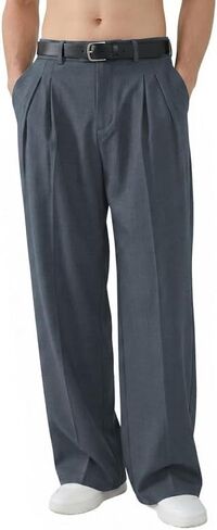 PRIVIMIX Mens Casual Dress Pants Old Money Pleated Baggy Wide Leg Vintage Relaxed Fit Slacks All-Season Work Office Trousers in Saudi Arabia